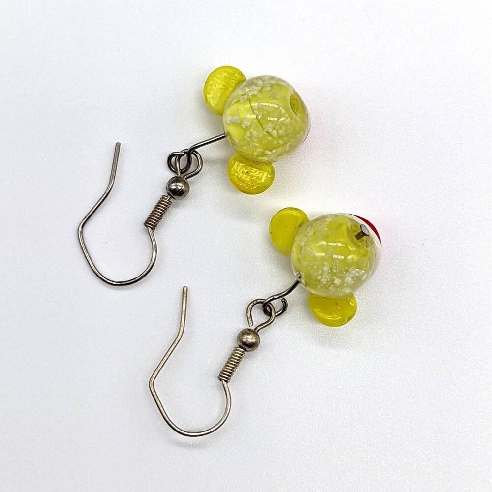 Funky Art Glass Beads Monkey Face Dangly Earrings - Yellow - Picture 3 of 4
